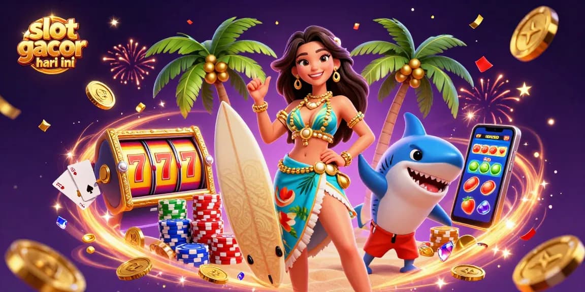 Spin the reels on slot gacor hari ini with vibrant scenes of jackpots, luck, and excitement in this lively illustration.