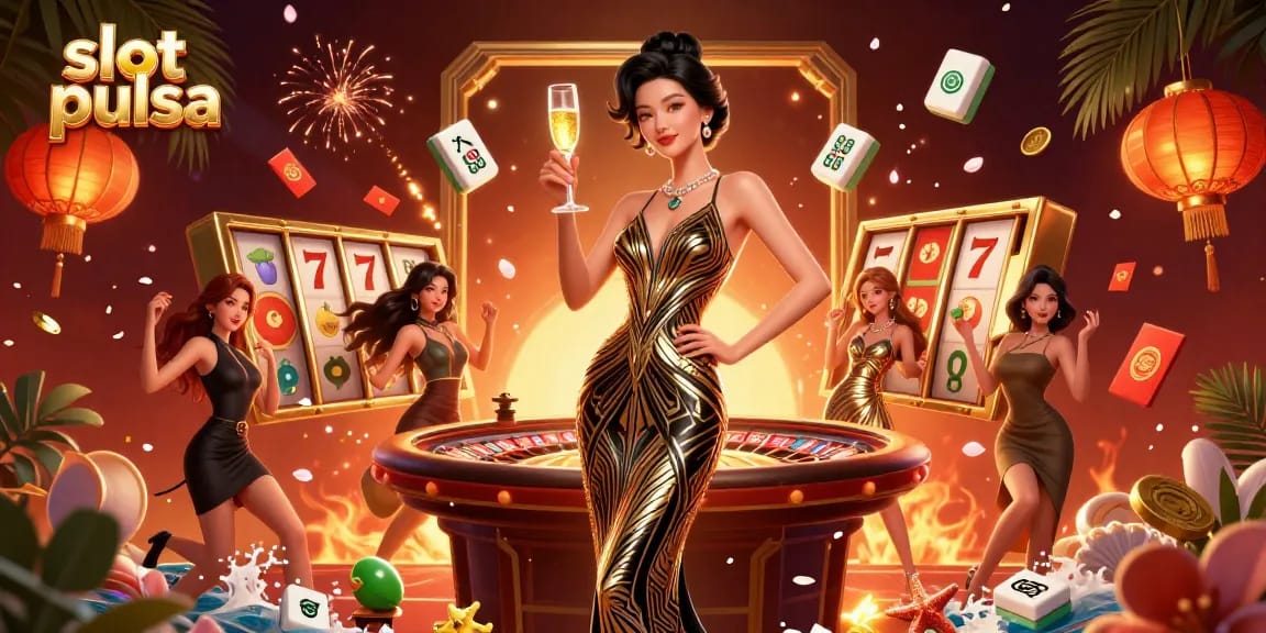 Experience thrilling slot pulsa action with captivating characters amidst vibrant casino elements.