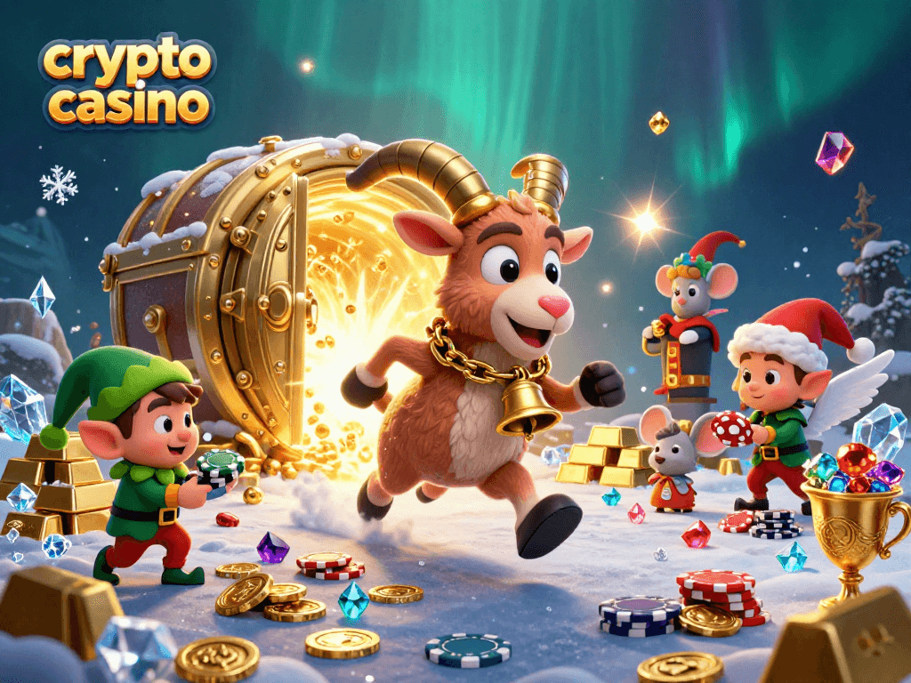 Engage with the festive Krampus at a thrilling crypto casino filled with treasure and mystery.