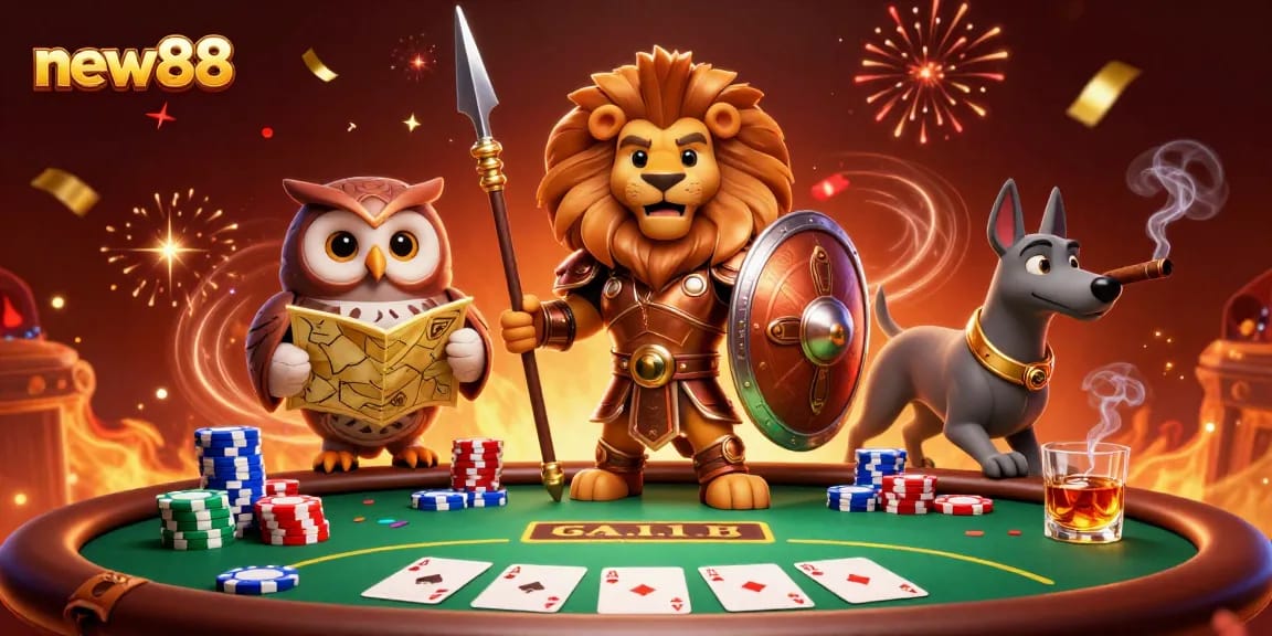 Engage with dynamic gameplay at new88 as a Spartan lion strategizes wins with golden chips.