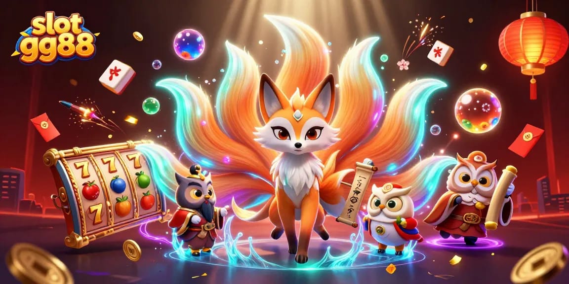 Spin the reels of slot gg88 with colorful characters amidst vibrant casino-themed elements, creating a thrilling gaming atmosphere.