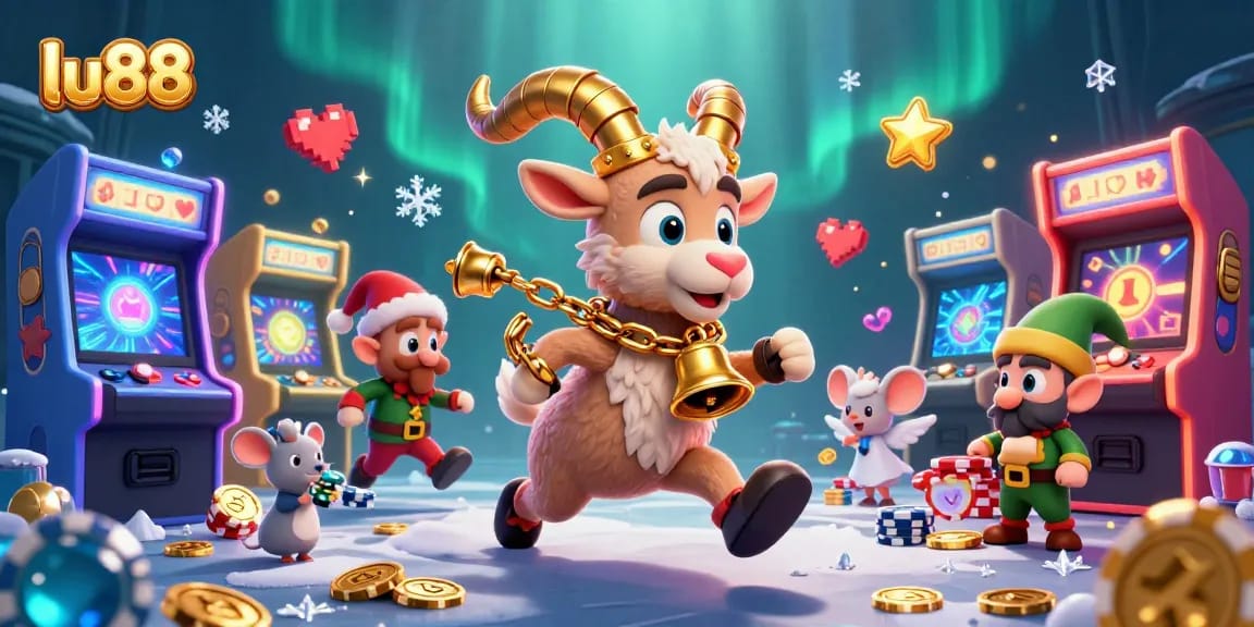 Play thrilling games at lu88's festive casino, featuring fun characters and delightful gaming action.