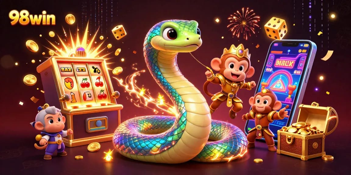 Experience the thrill of winning at 98win with a vibrant 3D casino scene full of excitement.