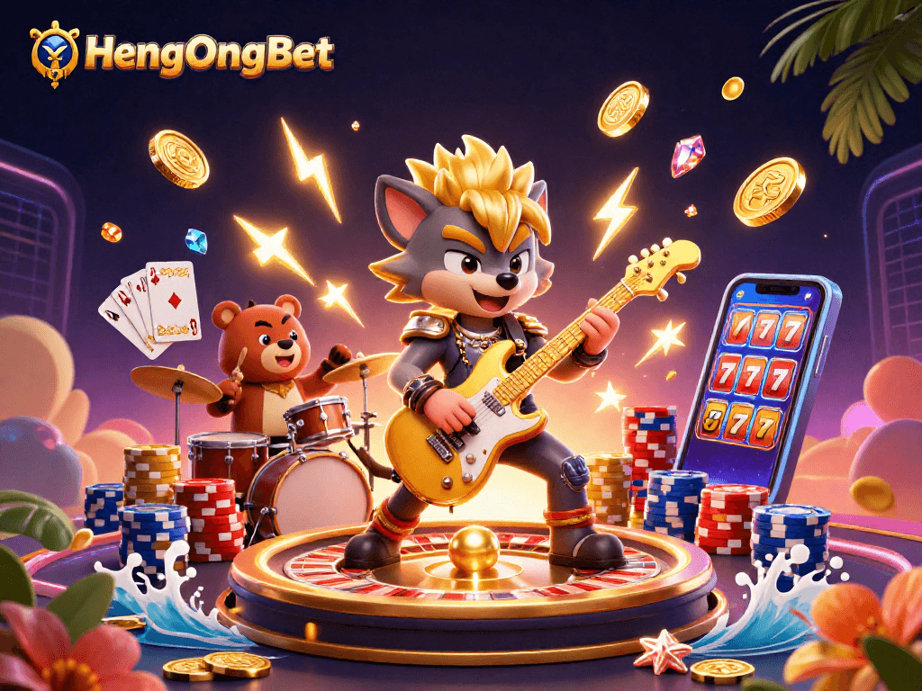 Experience the excitement of HengOngBet with 3D casino characters and vibrant gaming elements.