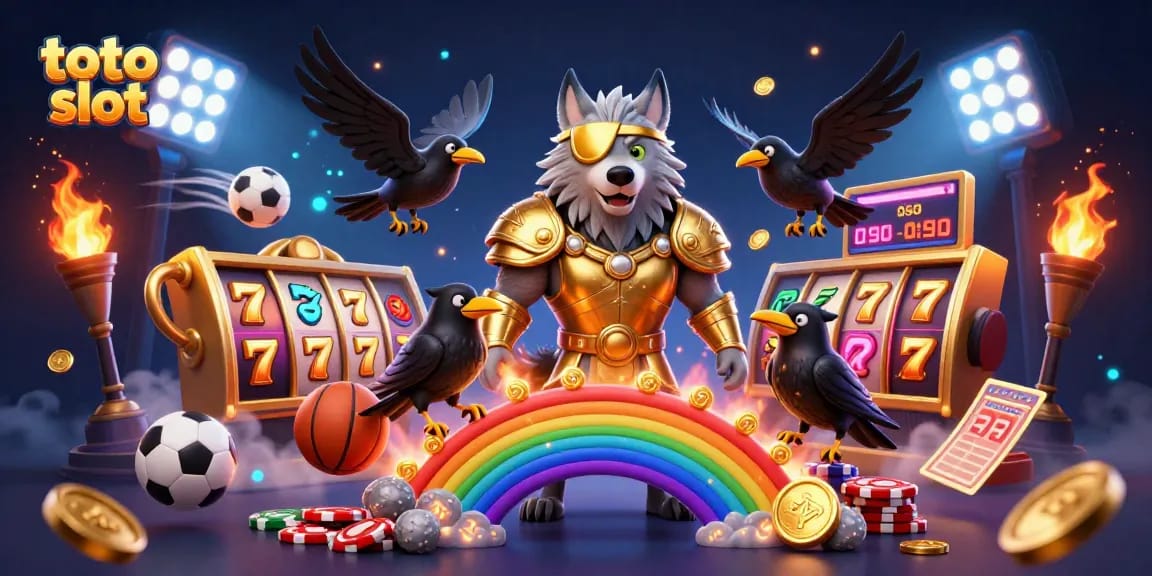Experience the thrill of toto slot with Odin and his ravens amid dazzling casino elements.