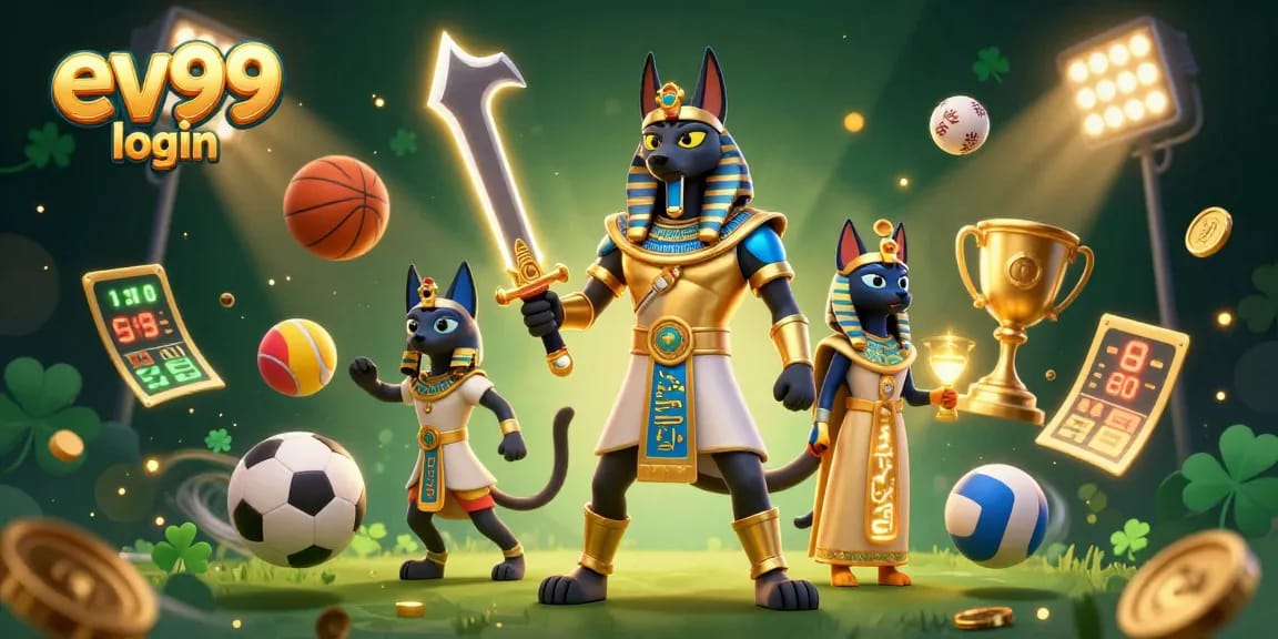 Discover winning strategies at ev99 login through vibrant casino illustration with Egyptian themes.