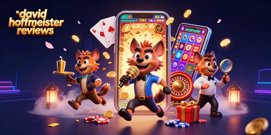 Engaging scene of 'david hoffmeister reviews' at a lively online casino featuring playful hyenas.
