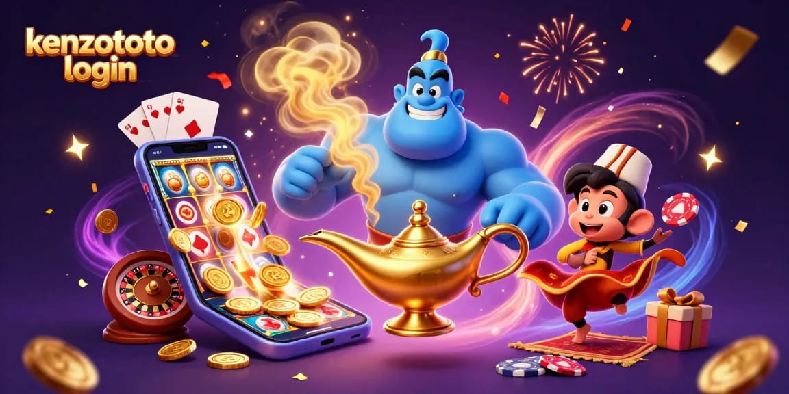 Engage with kenzototo login and discover magical gaming adventures with a genie, monkey, and flying poker chips.