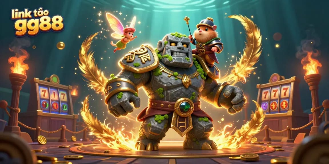 Engage with the vibrant world of link vào gg88, featuring a 3D stone golem and adventures in slots.