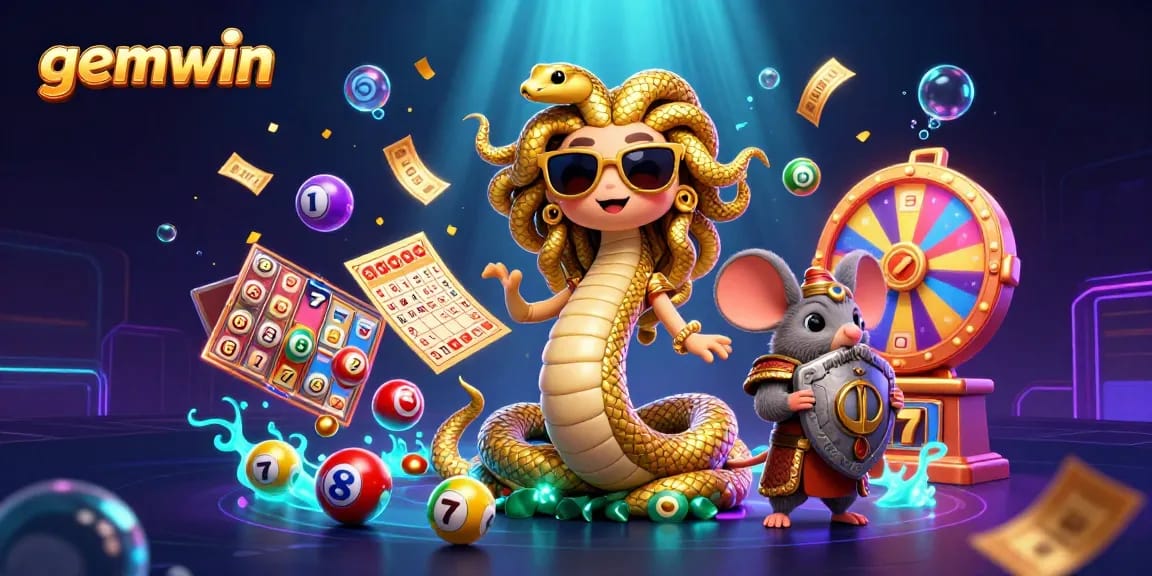 Join the fun at gemwin with a dynamic scene featuring attractive characters and engaging lottery elements.