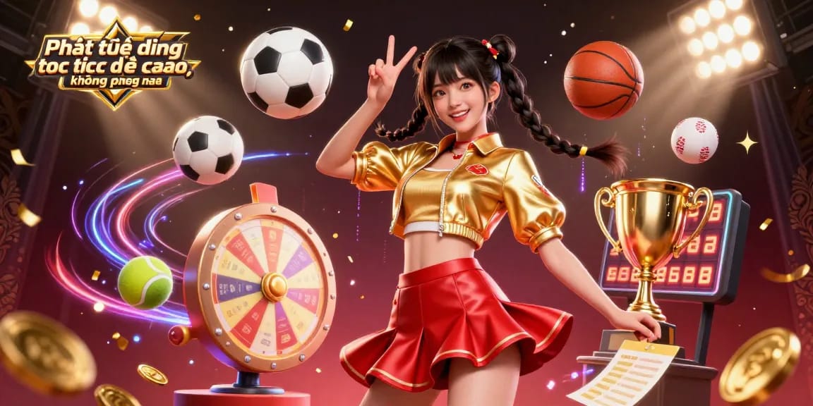 Experience Phát trực tiếp tốc độ cao, không quảng cáo with stunning visuals of an energized Asian woman and sports elements in a dynamic casino scene.