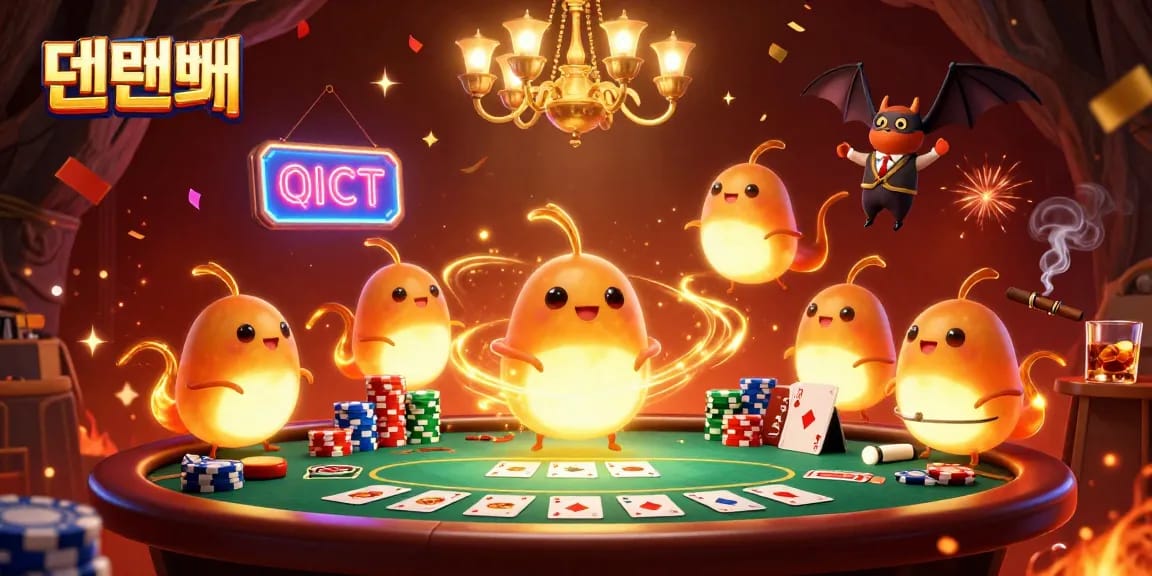 Experience thrilling gameplay at 텐텐벳 with a vibrant casino scene featuring a bat dealer and glowworms.