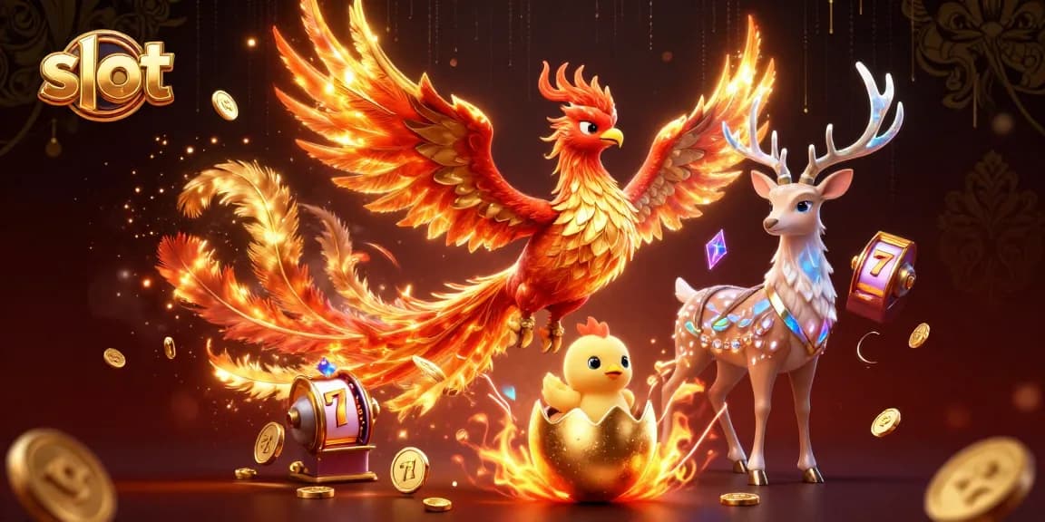 Putar gulungan slot dalam suasana kasino bertema burung phoenix yang cerah dengan bulu emas dan warna-warna kaya.