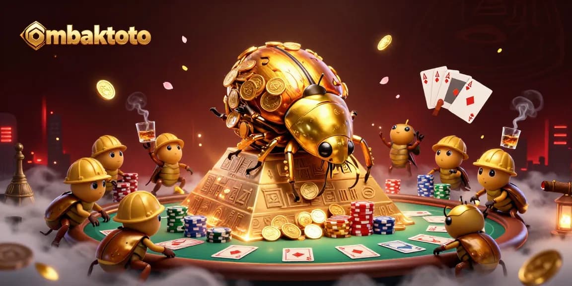 Immerse in the excitement as ombaktoto unveils golden casino treasures in 3D illustration.