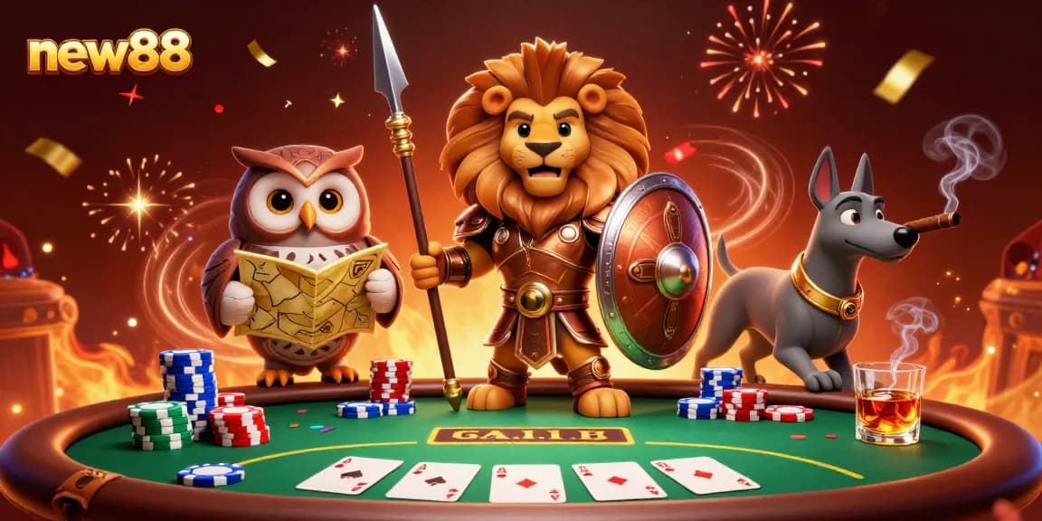 Engage with dynamic gameplay at new88 as a Spartan lion strategizes wins with golden chips.