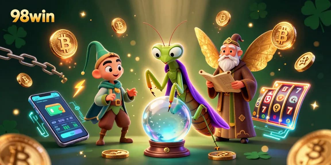 Experience thrilling slots and jackpots with 98win's magical casino illustration.
