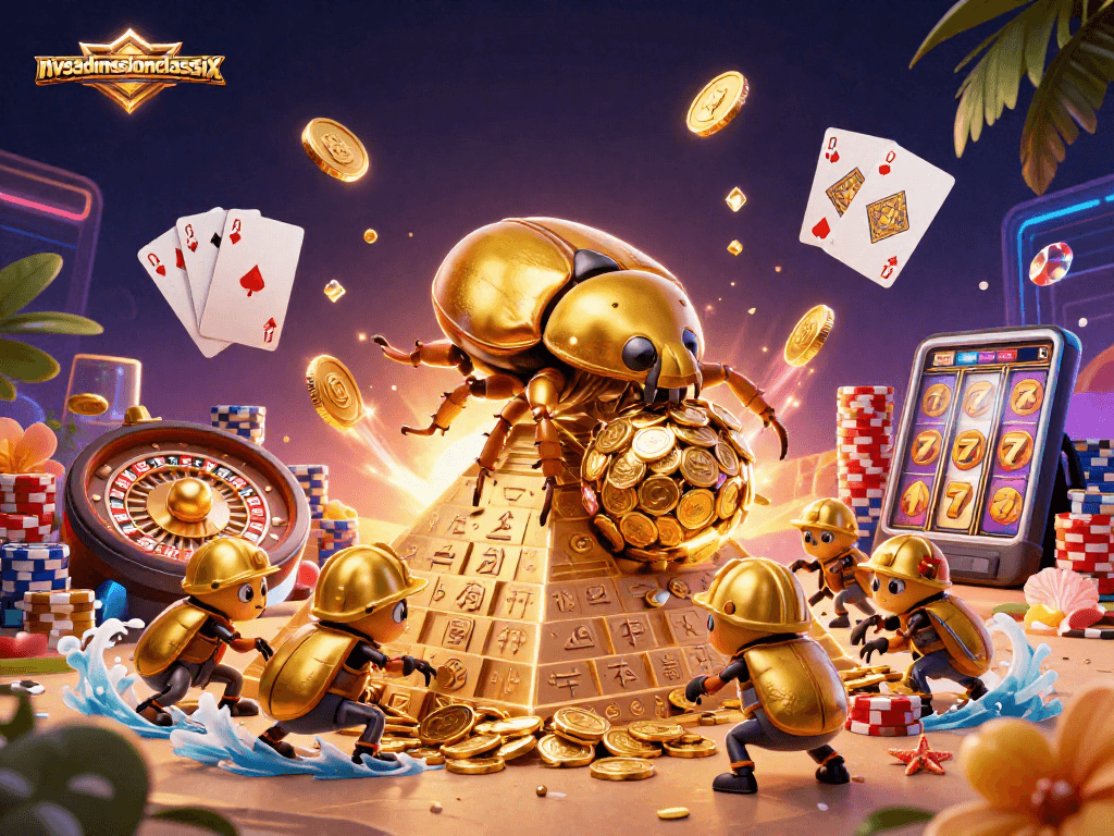 Spin the wheel of luck with nvsadmissionclasssix's golden beetles in a vibrant casino scene.