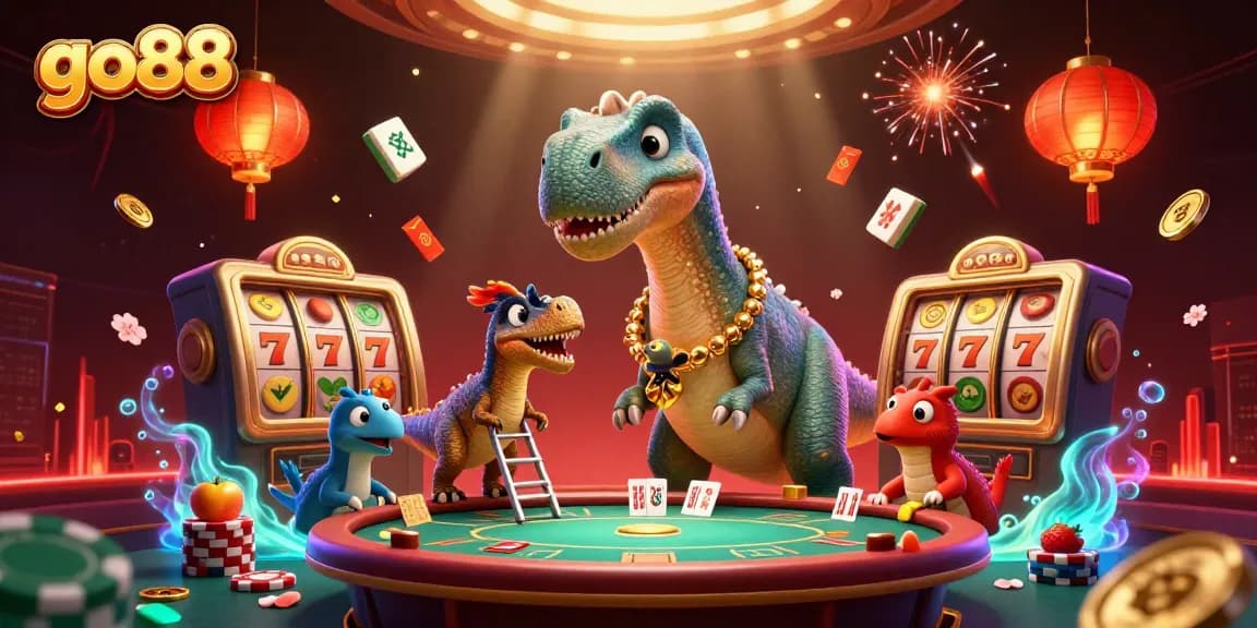 Experience the thrill of go88 with dynamic casino elements in a vibrant 3D illustration.