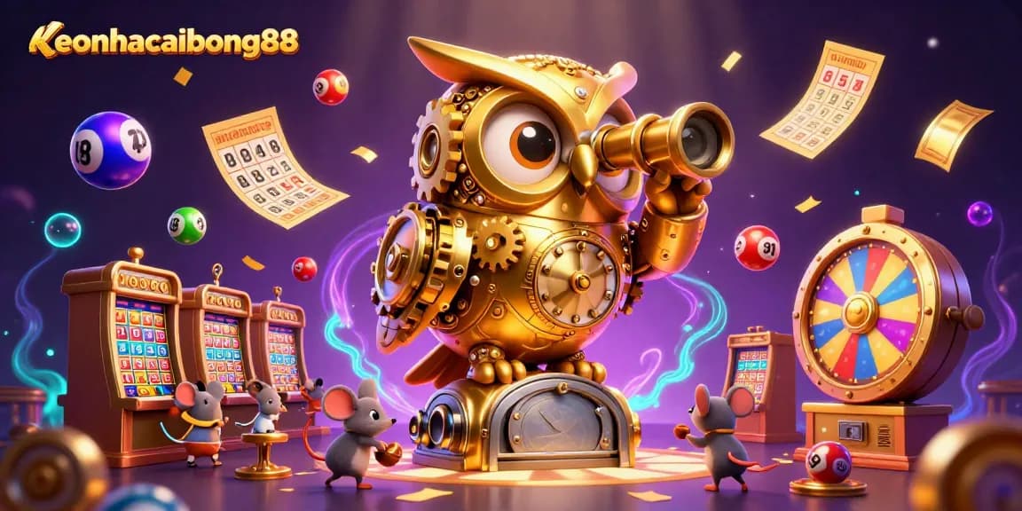 Engage with excitement at keonhacaibong88, surrounded by colorful lottery elements and a vibrant casino atmosphere.