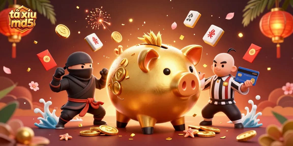 Experience the thrilling tài xỉu md5 action with golden coins and vibrant game elements in this exciting casino scene.