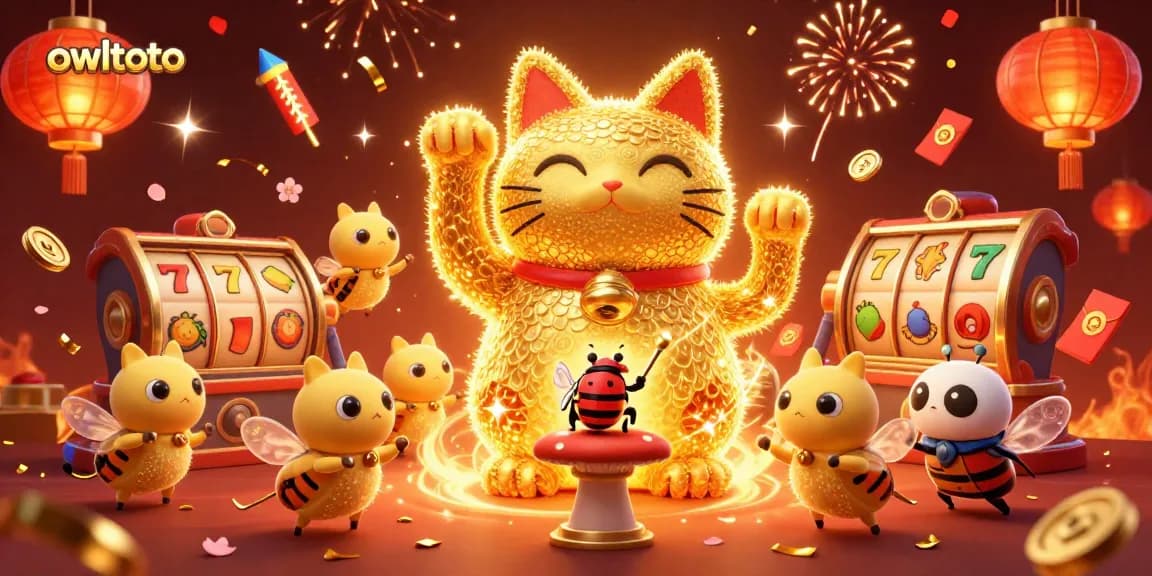 Experience the lively casino atmosphere with owltoto's lucky cat and casino symbols.