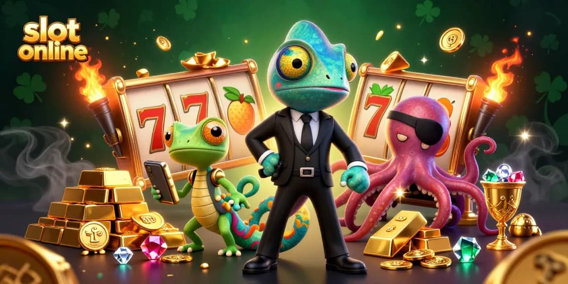 Spin the reels with our vibrant slot online scene featuring colorful characters and a treasure-filled backdrop.