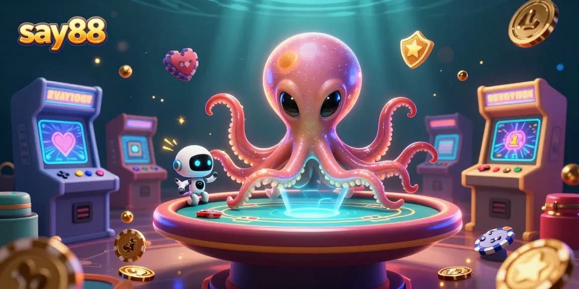 Engage with say88's vibrant gaming universe through a dynamic 3D alien-themed illustration.