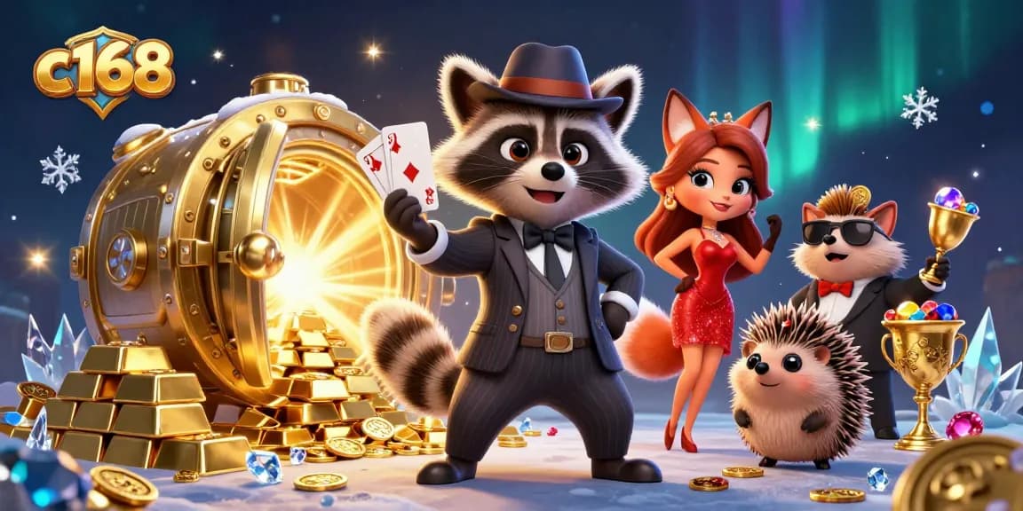 Join the excitement at c168 with a royal flush hand in a vibrant casino scene.
