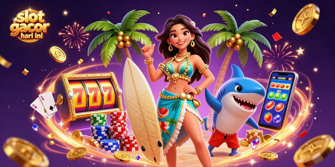 Spin the reels on slot gacor hari ini with vibrant scenes of jackpots, luck, and excitement in this lively illustration.