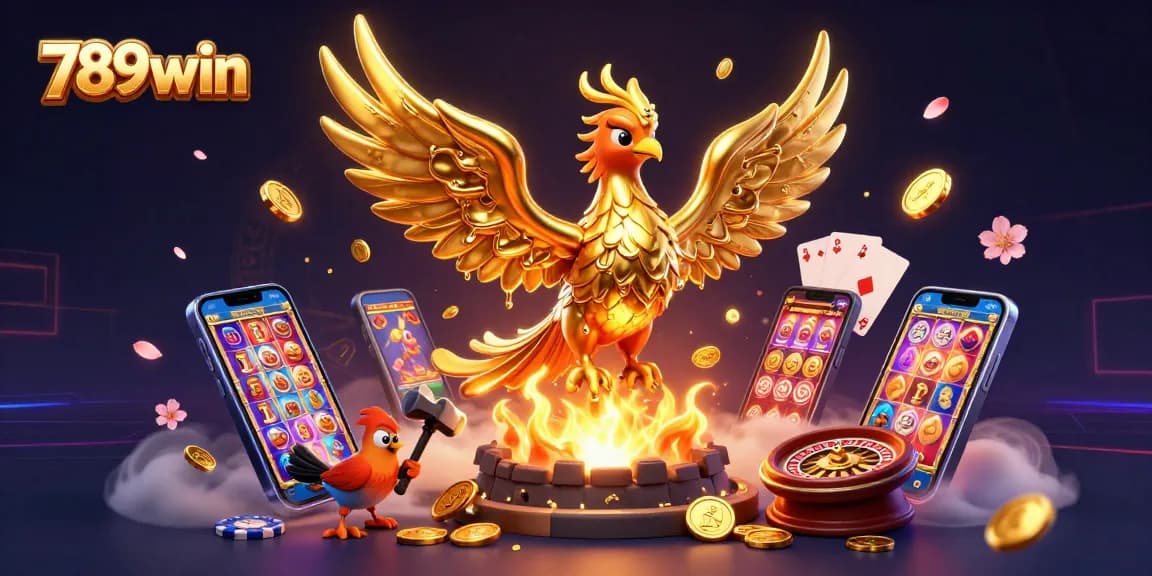 Win big with vibrant 789win slots and gaming action, featuring golden coins and dynamic casino elements.