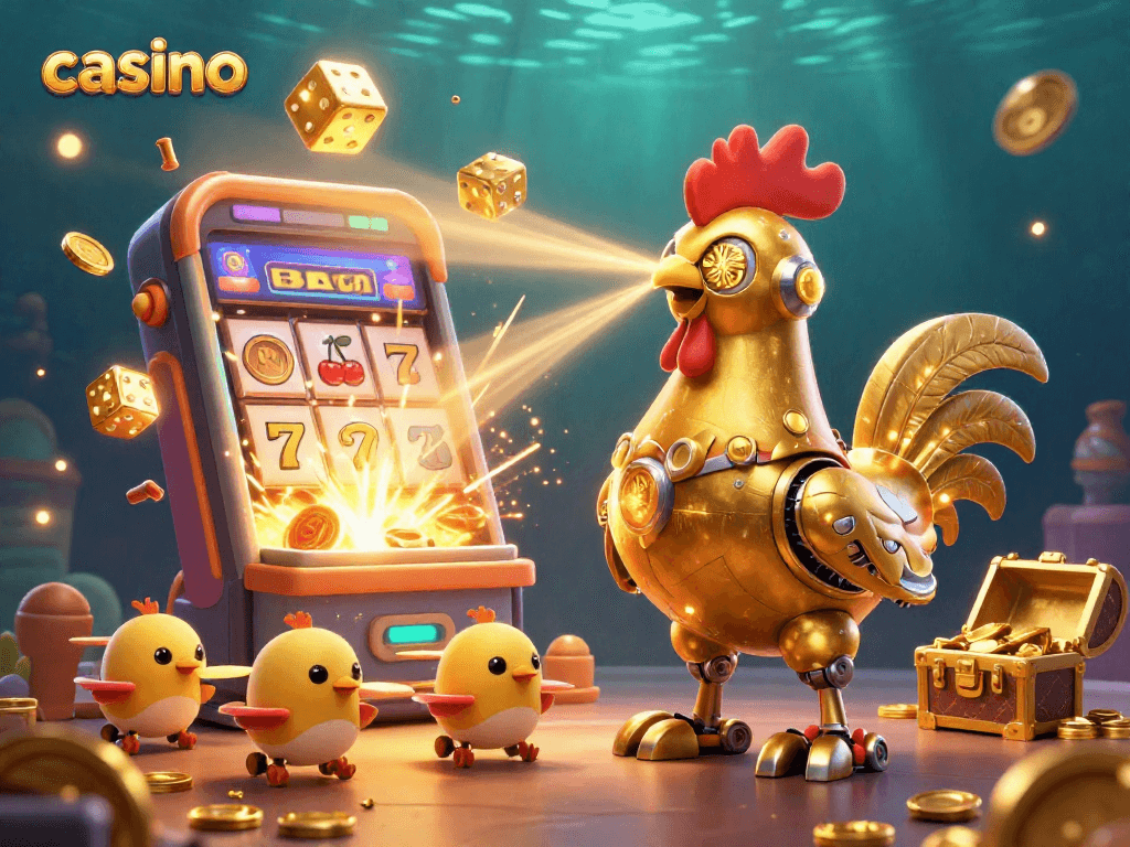 Experience the excitement of a casino with vibrant characters and a jackpot explosion of coins.