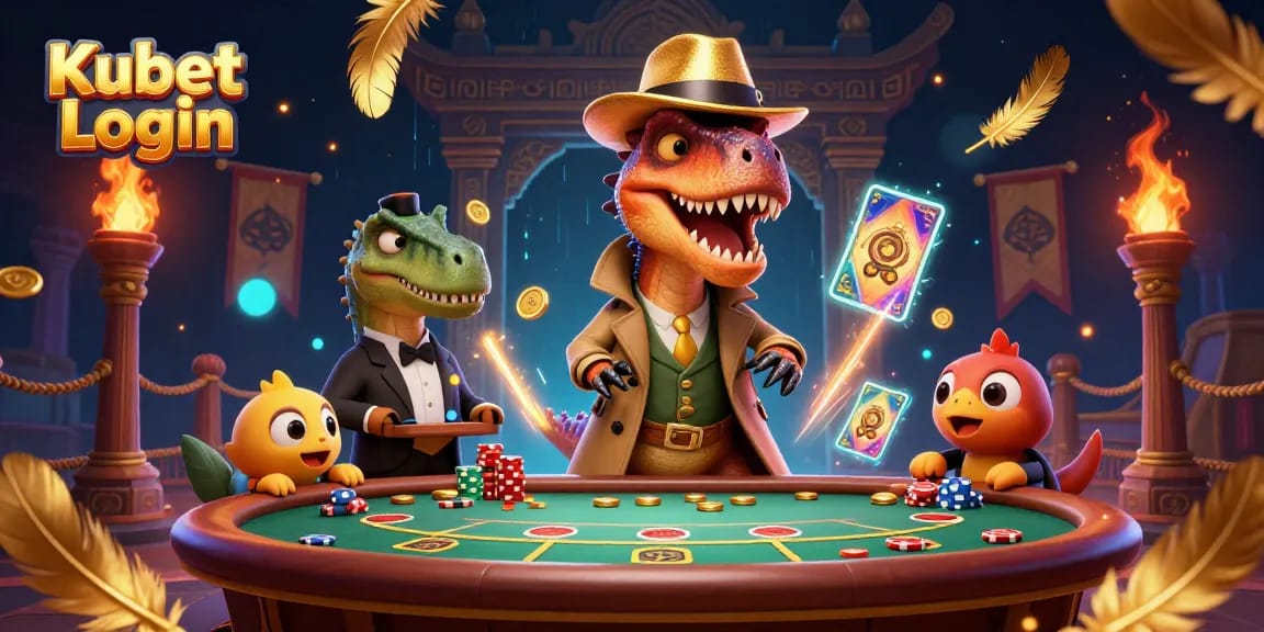 Kubet Login menghadirkan pengalaman taruhan seru dengan velociraptor dan stegosaurus, dikelilingi elemen kasino yang menarik.