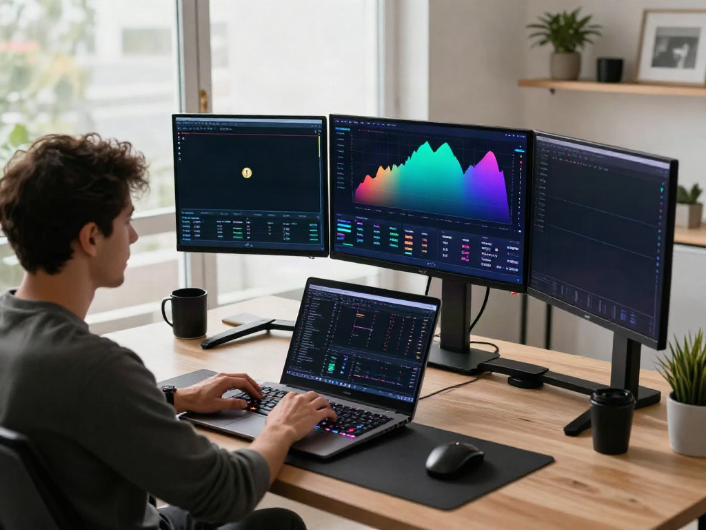 YouTube channel productivity in a professional crypto trading setup with advanced analytics.
