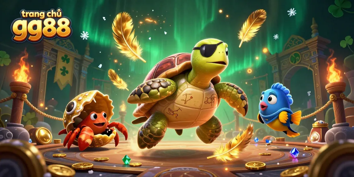 Experience the adventure at trang chủ gg88 with vibrant casino-themed 3D illustration featuring a pirate turtle and exotic sea creatures.