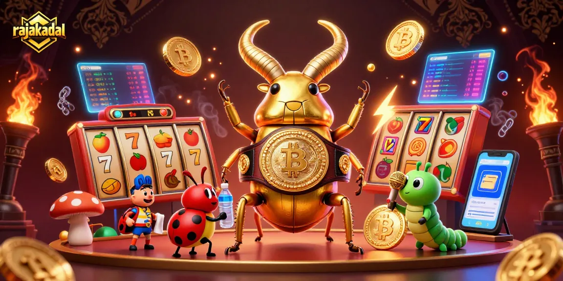 Permainan seru di rajakadal: ilustrasi kasino online dengan karakter unik dan elemen permainan menang jackpot.