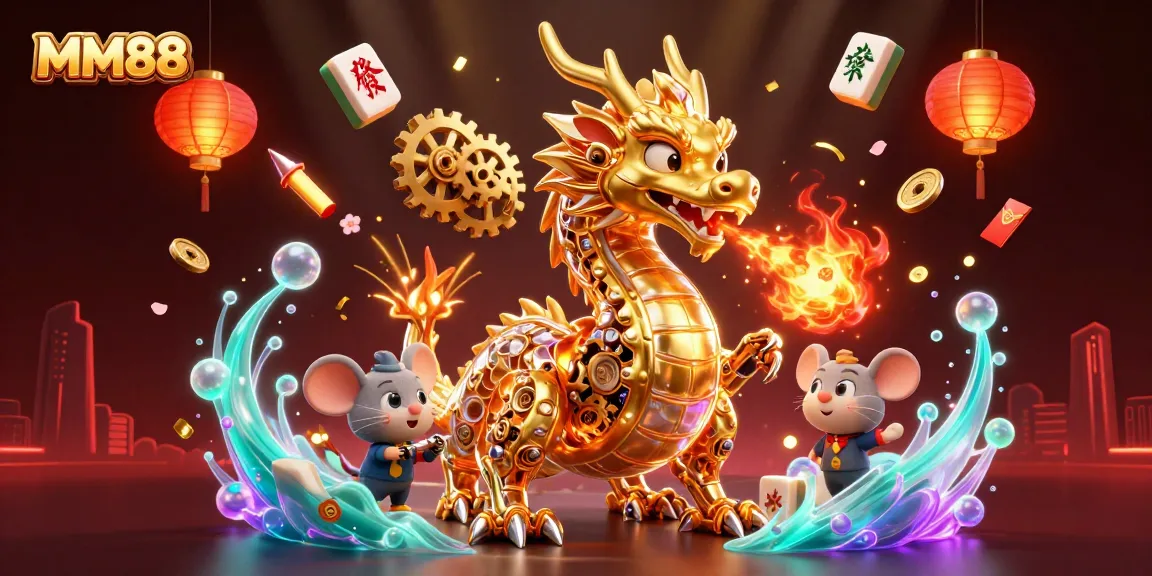 Experience MM88's thrilling gaming with golden dragon and vibrant casino elements.