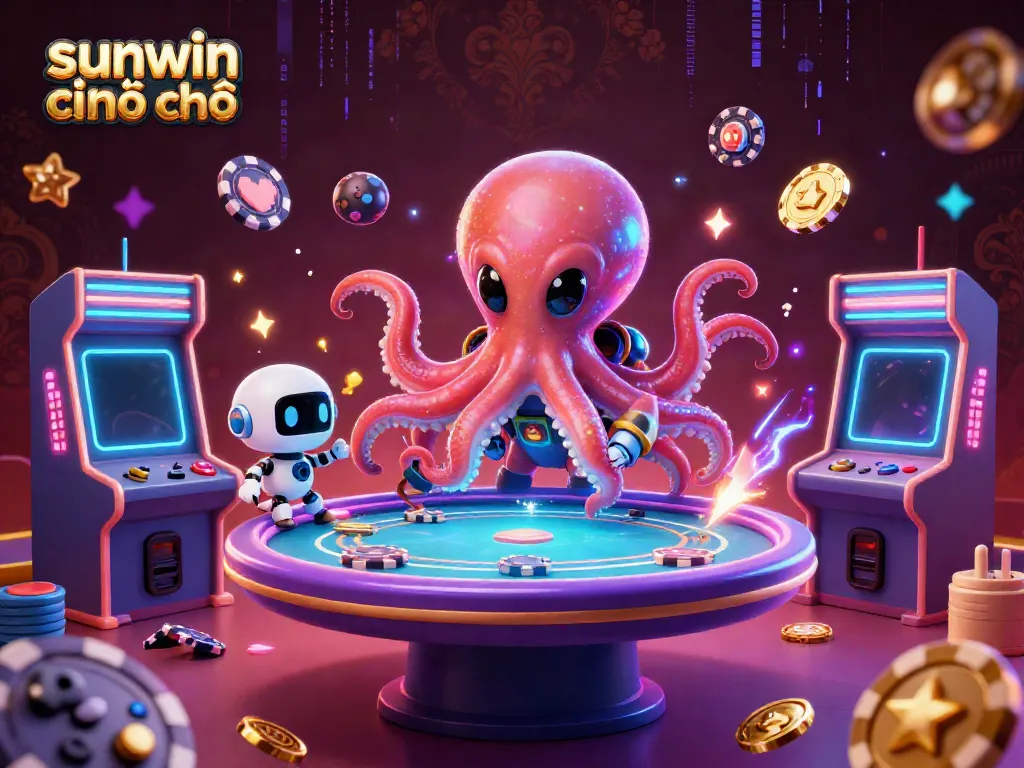 Engage with sunwin chính chủ at this online casino scene featuring vibrant characters and casino elements.