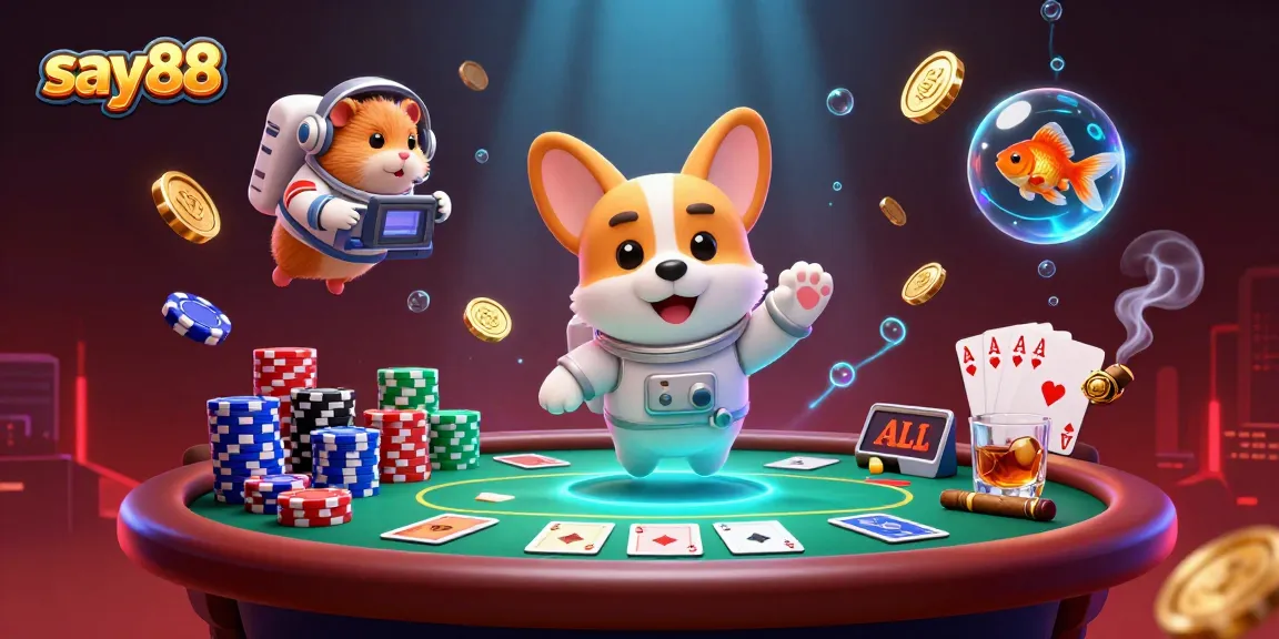 Play exciting games at say88 with a colorful space casino scene featuring poker chips and gold coins.