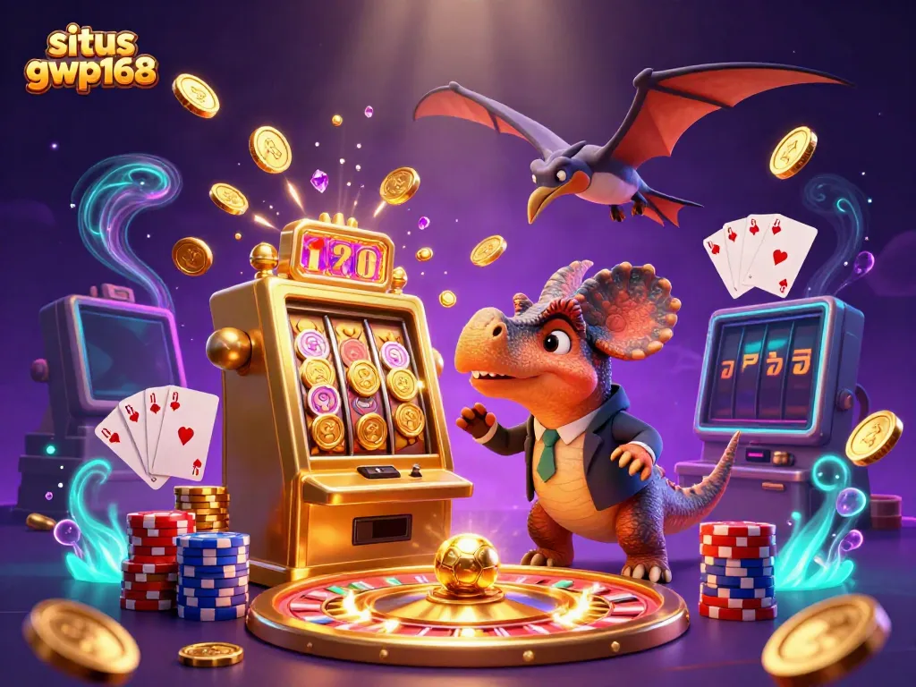 Pemain di situs gwp168 mendapatkan jackpot dari mesin slot emas dengan koin berkilauan jatuh ke seluruh arena kasino.