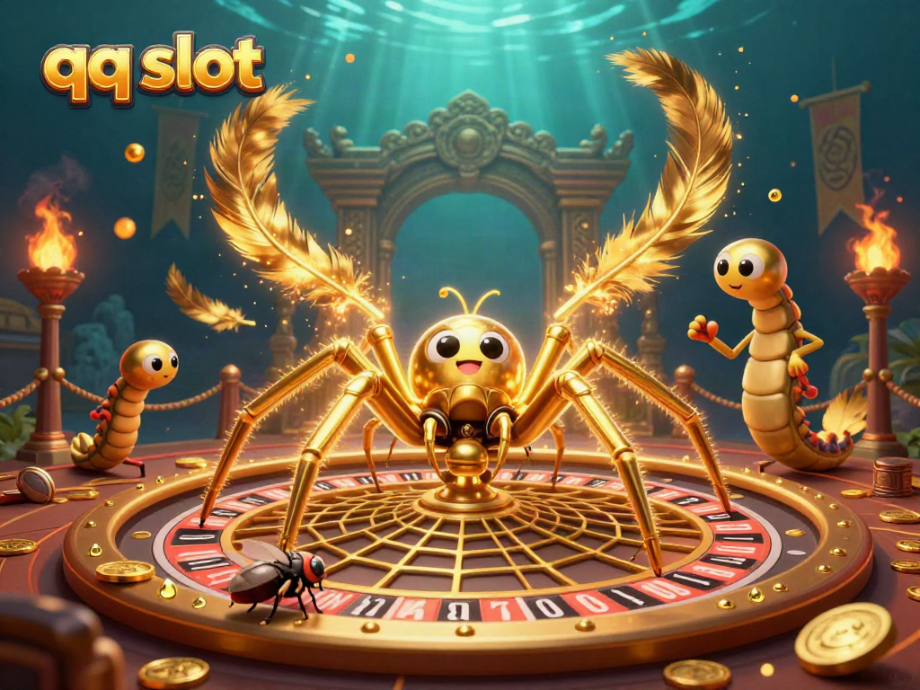 Watch the golden spider and centipede croupier managing bets in this qq slot casino scene.