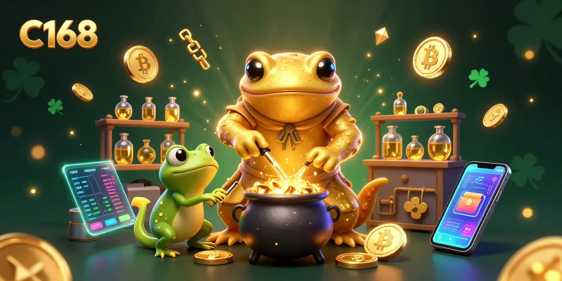 C168 captures the excitement of casino gaming with golden coins and vibrant characters in a magical alchemy scene.