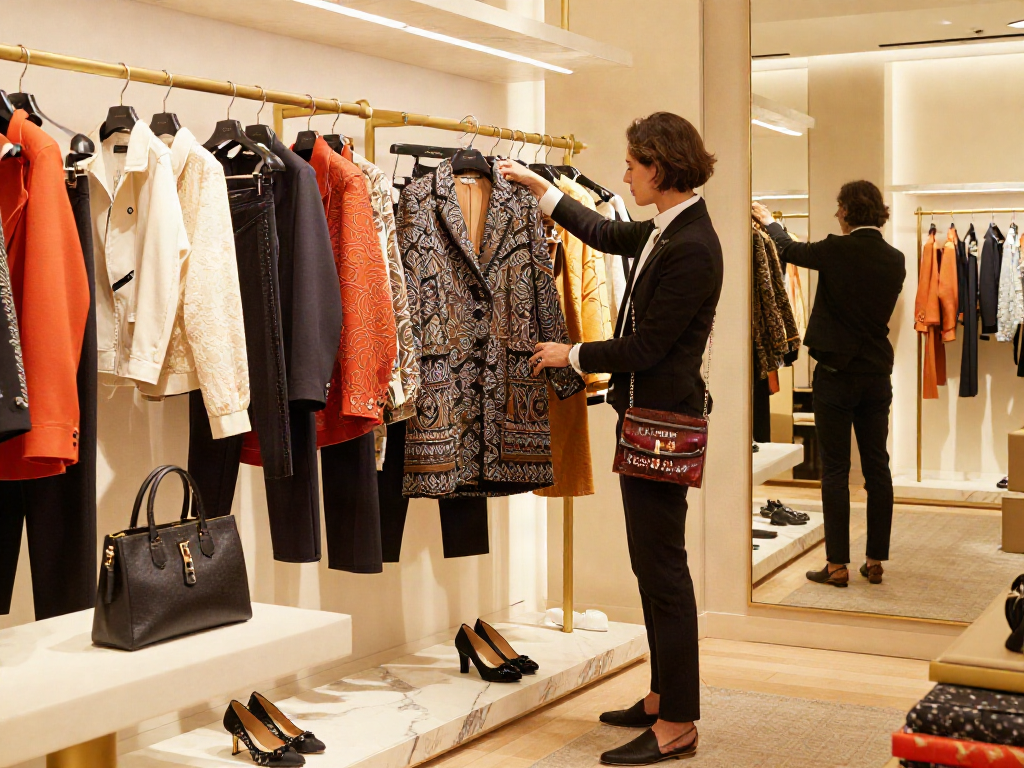 Menampilkan produk luxury111 dalam suasana butik mewah dengan gaya yang elegan.