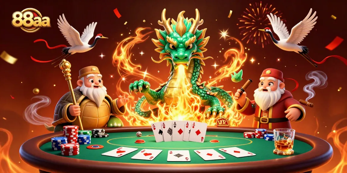 Experience thrilling gameplay at 88aa with a vibrant illustration of majestic creatures and poker elements.