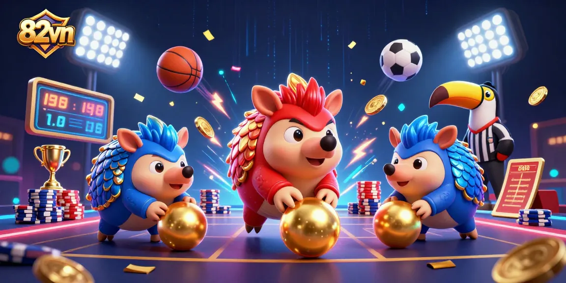 Engage in thrilling gameplay with 82vn as pangolins join the action in a vibrant casino scene.