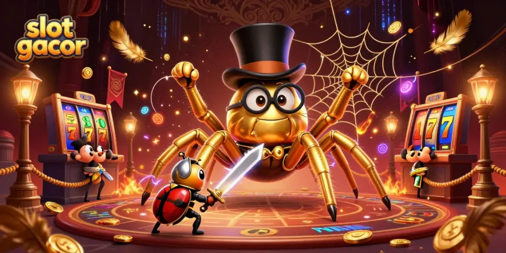 Menghadirkan permainan slot gacor dengan karakter unik dan elemen kasino yang memikat dalam ilustrasi 3D.