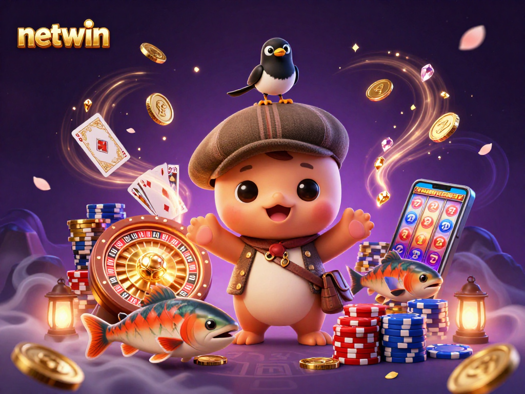 Spin and win with netwin in this vibrant 3D casino scene featuring playful characters!