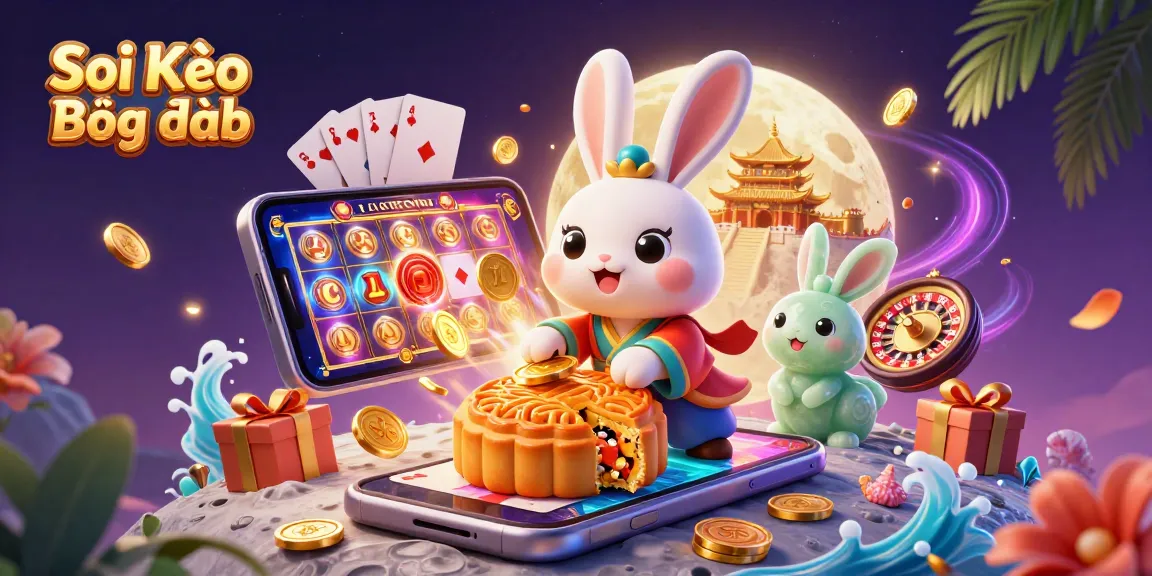 Soi Kèo Bóng Đá engaging scene featuring a moon rabbit and gaming elements amidst a lunar backdrop