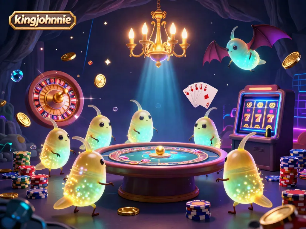 Experience the excitement of winning big at kingjohnnie's vibrant cave casino featuring 3D glowworms and dazzling game elements.