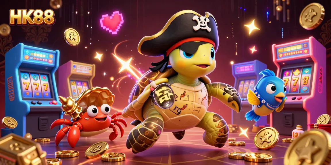 Spin the winning reels at HK88 casino with vibrant 3D elements and treasure illustrations.