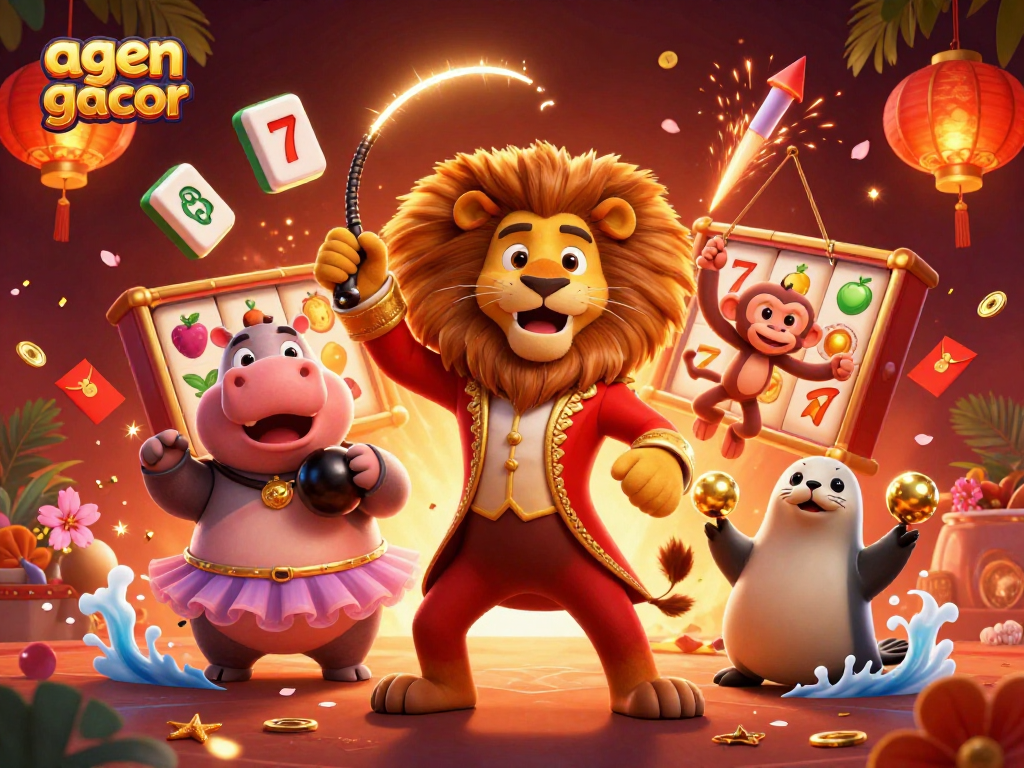 Spin to win with agen gacor as lively characters celebrate in a vibrant casino scene.